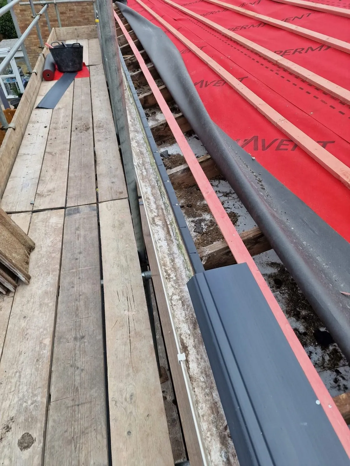 Breathable membrane and battens fitted during a re-roof in Newquay