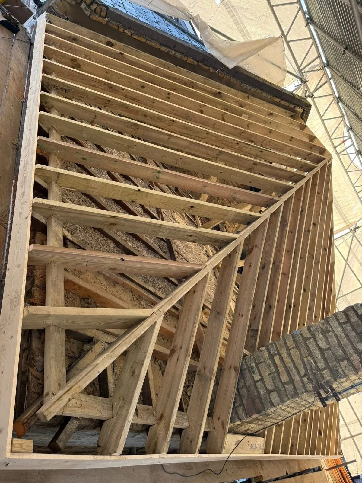 New roof timbers and rafters during a re-roof in Newquay